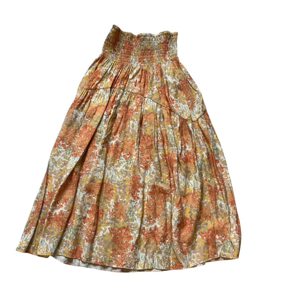 Vince Orange Floral Smocked Waist Skirt - Large